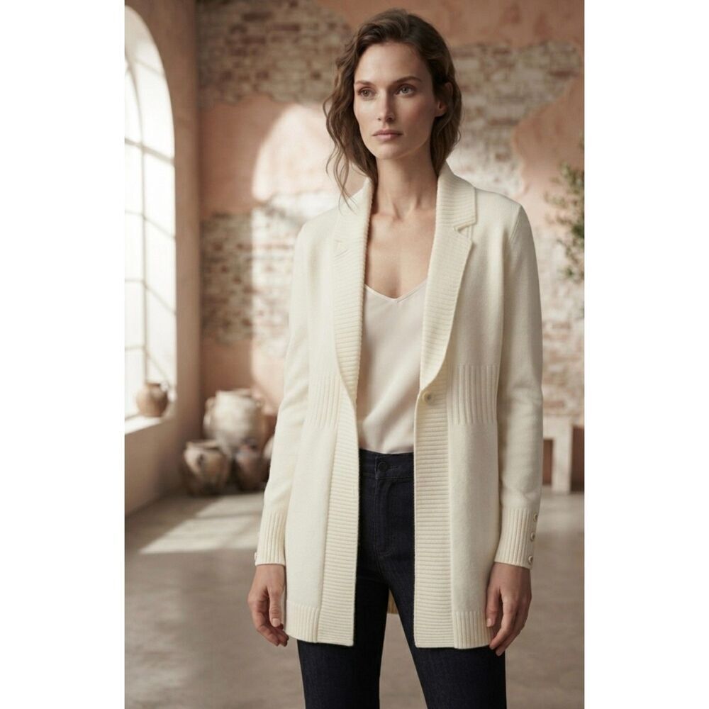 Antthony Cream Open Front Blazer Cardigan Jacket Womens Size Small Gently Used